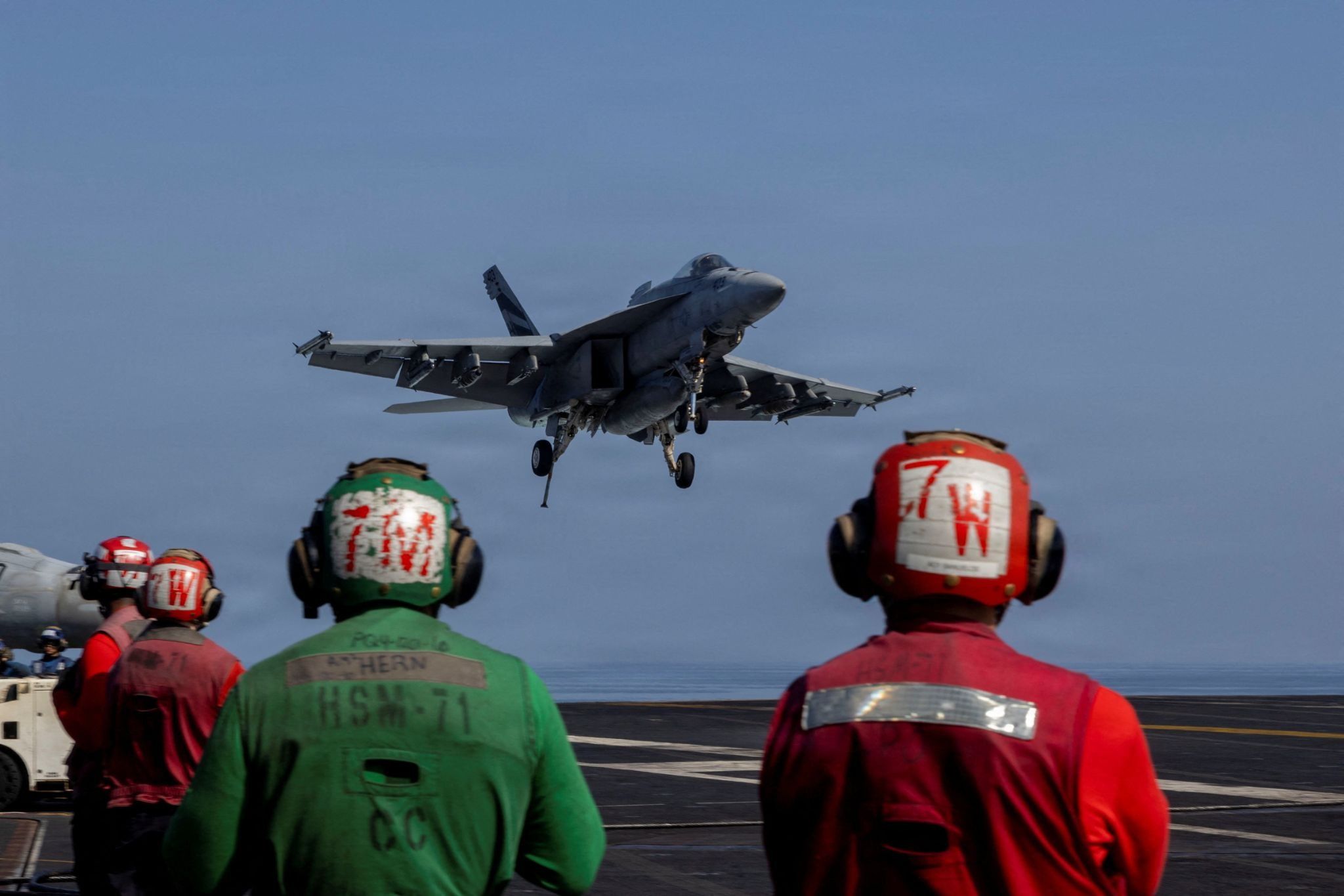 US jet takes off from aircraft carrier during Operation Epic Fury