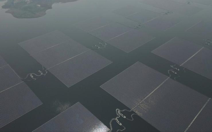 A view shows solar panels of the 192 megawatt peak floating solar power plant built on Cirata dam, that was developed by PLN Nusantara Power, a unit of Indonesia’s state utility company Perusahaan Listrik Negara Masdar in Purwakarta, West Java province, Indonesia, Nov. 9, 2023.