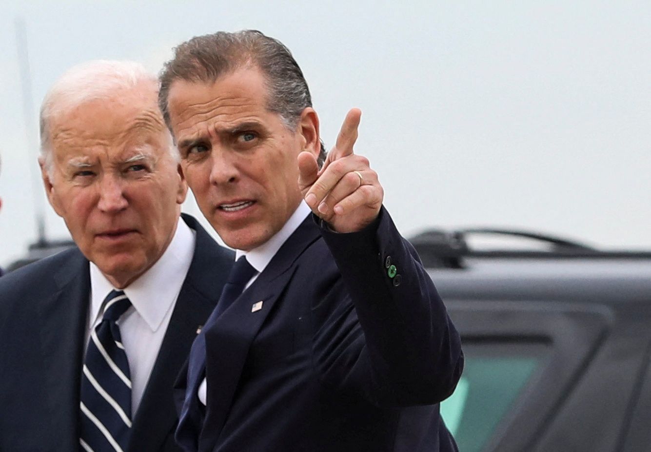 President Joe Biden stands with his son Hunter Biden, who earlier in the day was found guilty on all three counts in his criminal gun charges trial, on June 11, 2024.