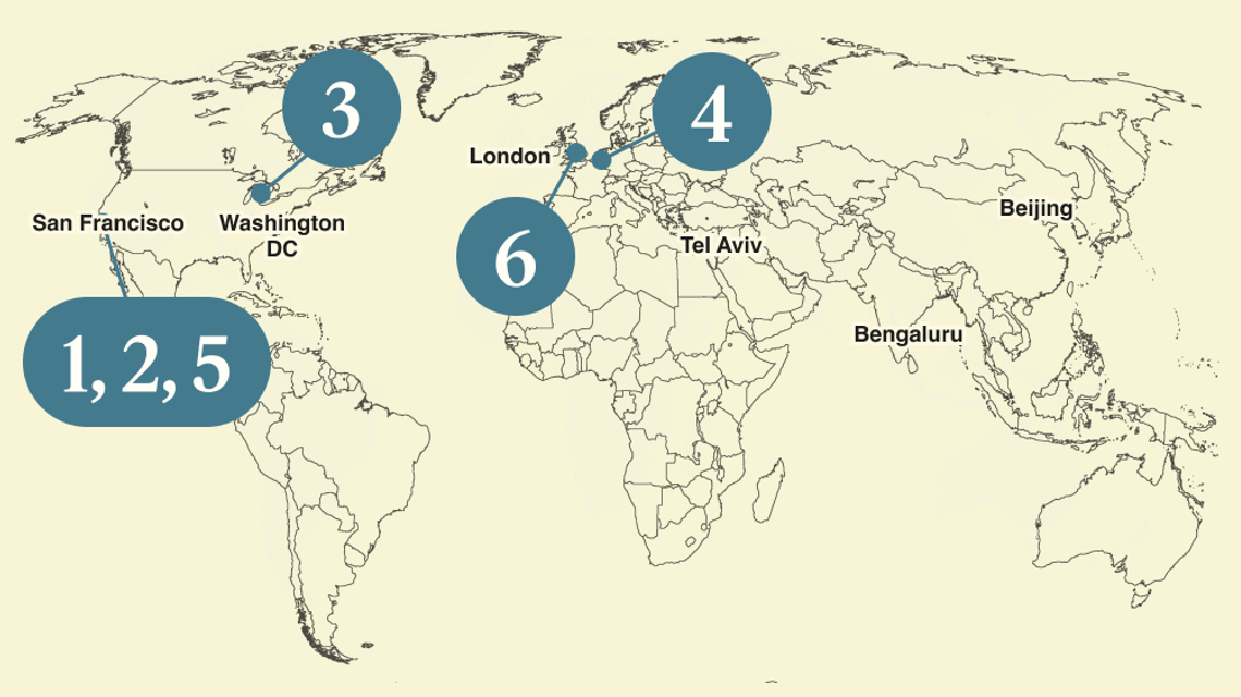 A numbered map of the world.