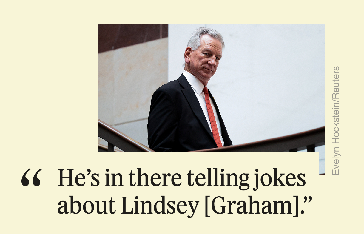 “He’s in there telling jokes about Lindsey [Graham].”
