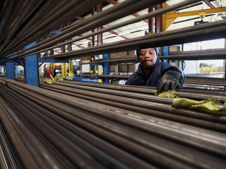 A worker at Dynamic Fluid Control, one of Africa’s largest valve manufacturers that exports valves at the company’s facility in Benoni, east of Johannesburg, South Africa, July 28, 2025.