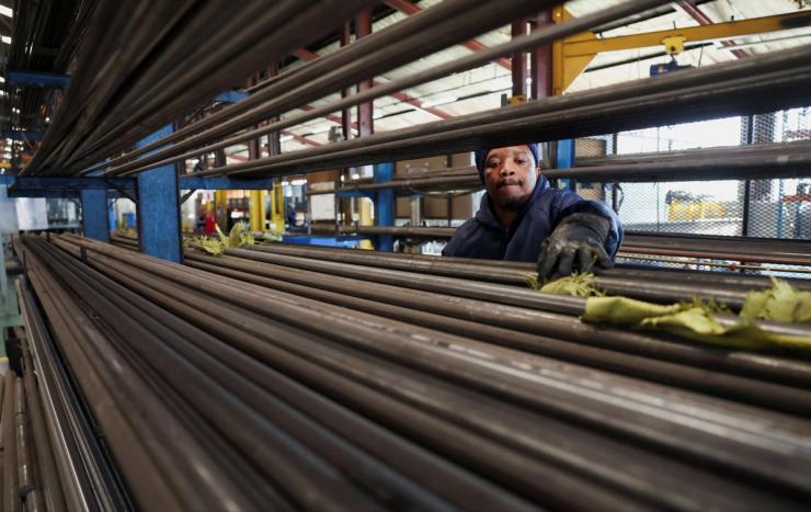 A worker at Dynamic Fluid Control, one of Africa’s largest valve manufacturers that exports valves at the company’s facility in Benoni, east of Johannesburg, South Africa, July 28, 2025.