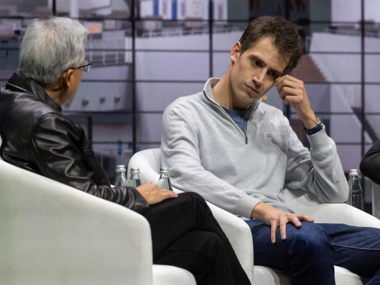 Mistral CEO Arthur Mensch sits with Nvidia CEO Jensen Huang