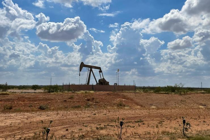 A pumpjack, used to help lift oil from a well, in the Permian basin near Midland, Texas.