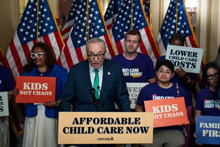 U.S. Senate Minority Leader Chuck Schumer (D-NY) speaks during a press conference on affordable child care in the United States on Capitol Hill in Washington, D.C., U.S., June 17, 2026.