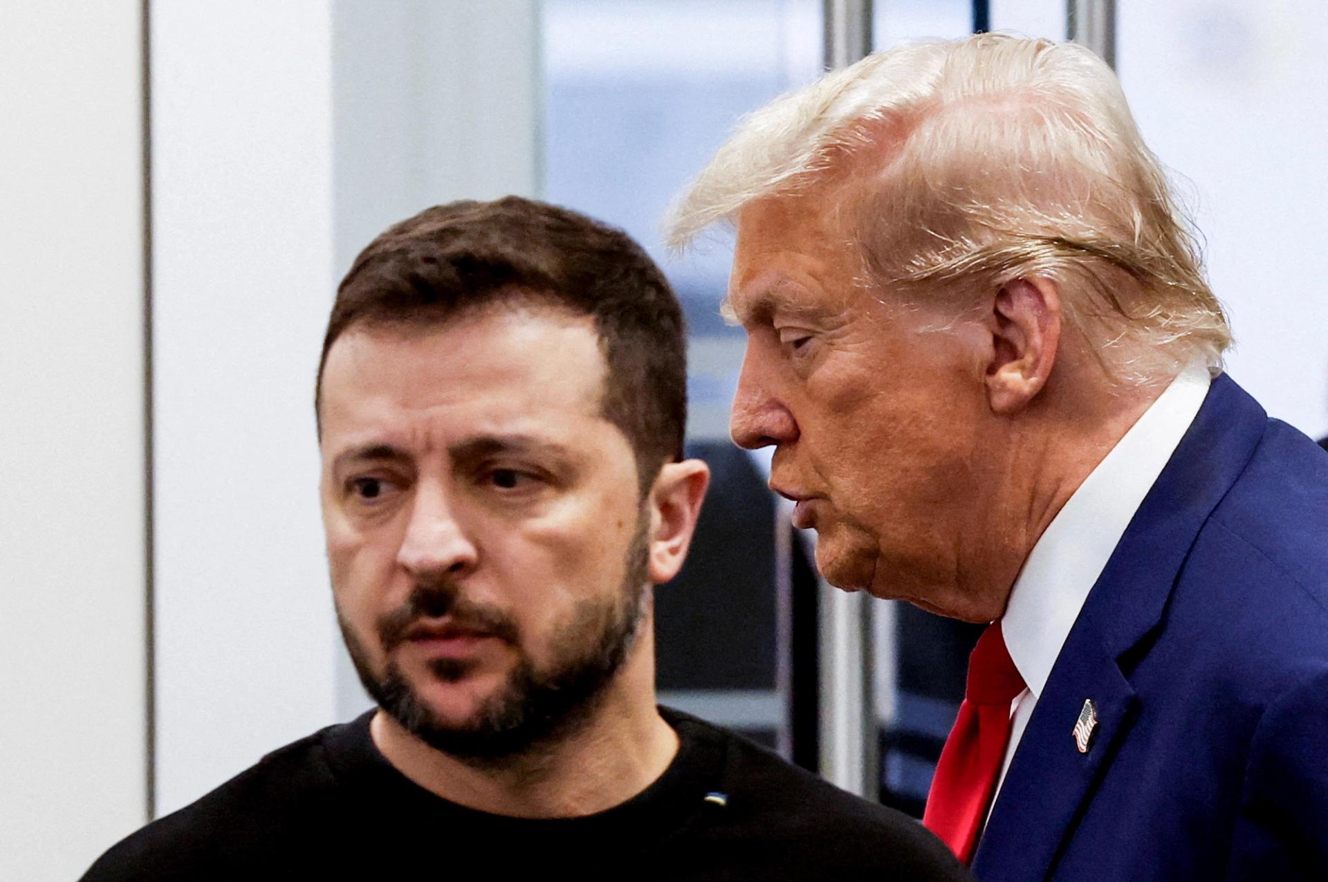 Republican presidential nominee and former U.S. President Donald Trump and Ukraine’s President Volodymyr Zelenskiy meet at Trump Tower in New York City, U.S., September 27, 2024.