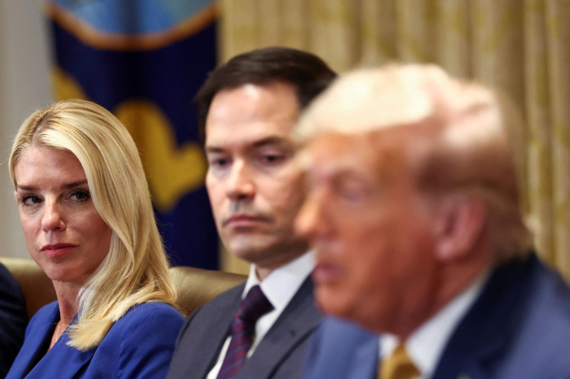 US President Donald Trump, Secretary of State Marco Rubio, and Attorney General Pam Bondi