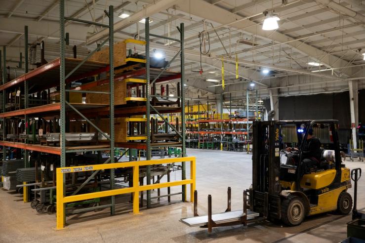 Storage at HCC, a company that uses parts to make combines, at the factory in Mendota, Illinois