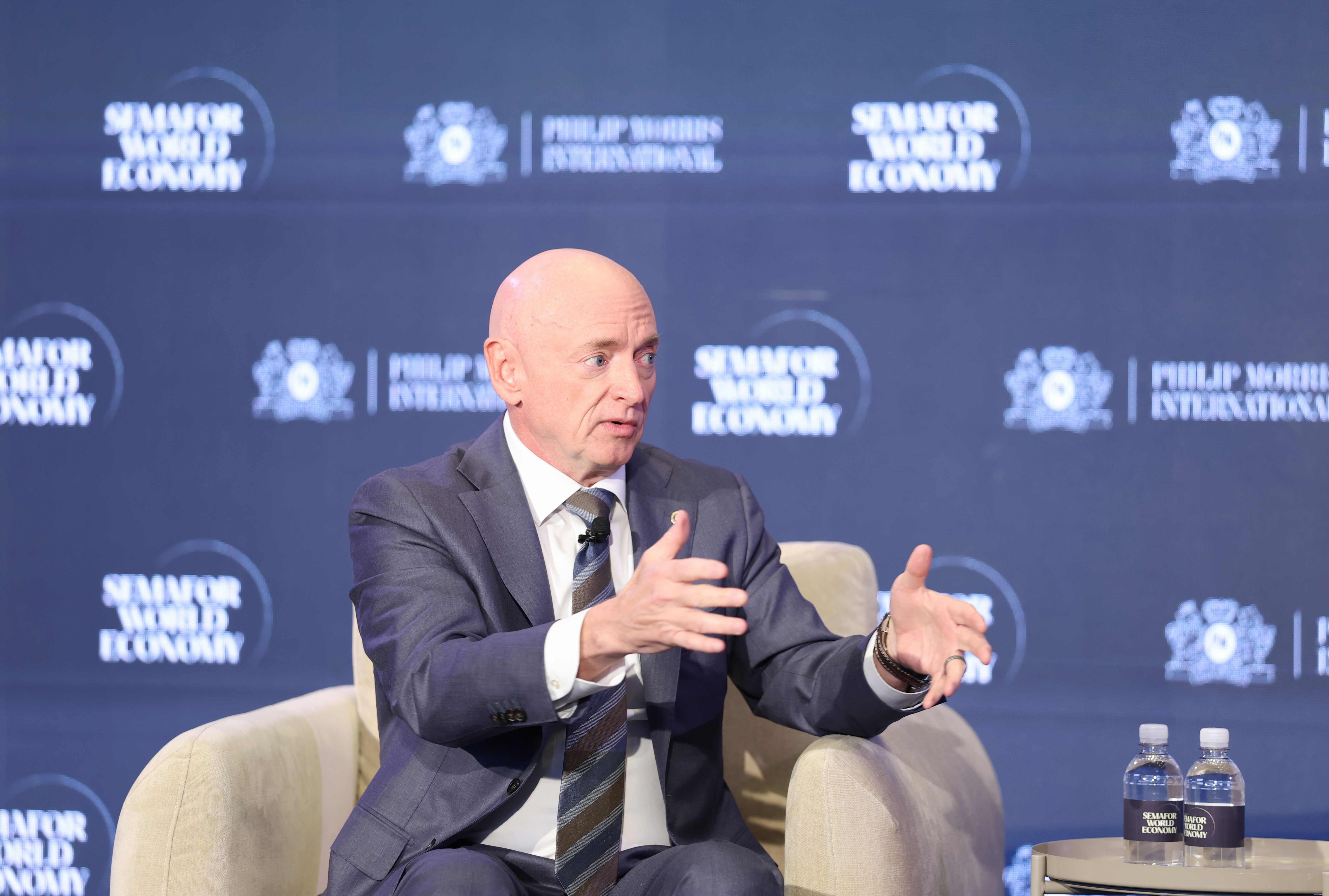 Mark Kelly (Senator - D-Arizona) speaks on stage during Semafor World Economy 2026 on April 15, 2026 in Washington, DC.