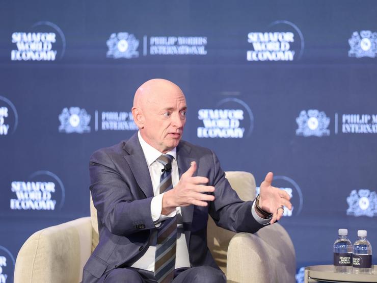 Mark Kelly (Senator - D-Arizona) speaks on stage during Semafor World Economy 2026 on April 15, 2026 in Washington, DC.