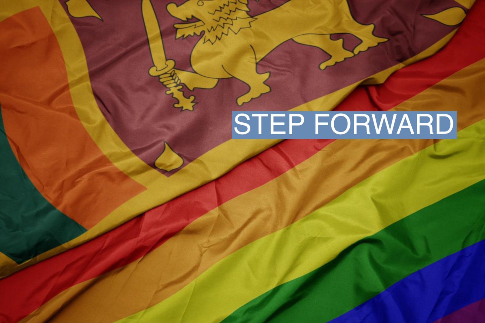 A photo illustration shows the Sri Lankan flag and the LGBTQ+ pride flag.