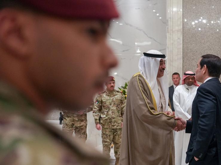 U.S. Secretary of State Marco Rubio and Kuwait’s Crown Prince Sheikh Sabah Khaled Al-Hamad Al-Sabah shake hands
