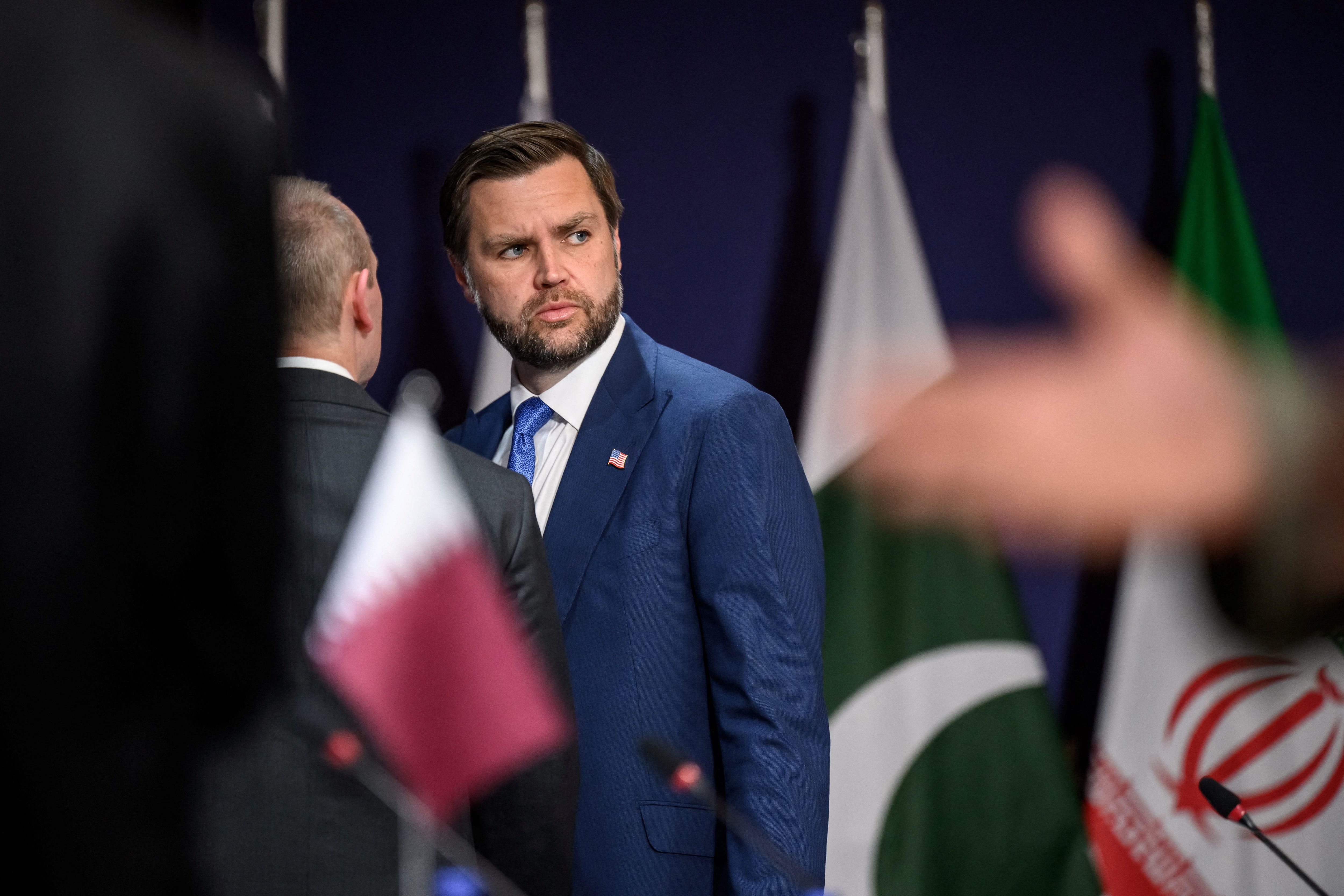 President JD Vance looks on prior to a quadrilateral meeting between the United States, Iran, Pakistan and Qatar 