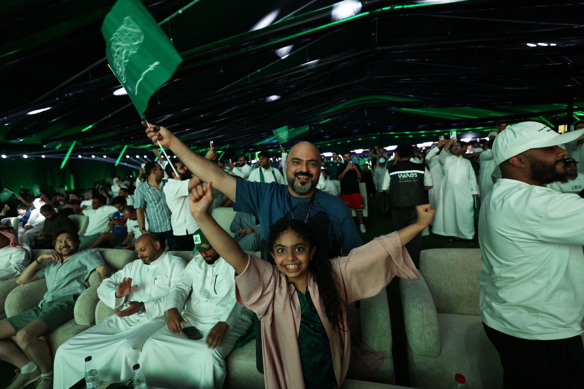 Saudi fans gather in Riyadh to watch the match against Uruguay.