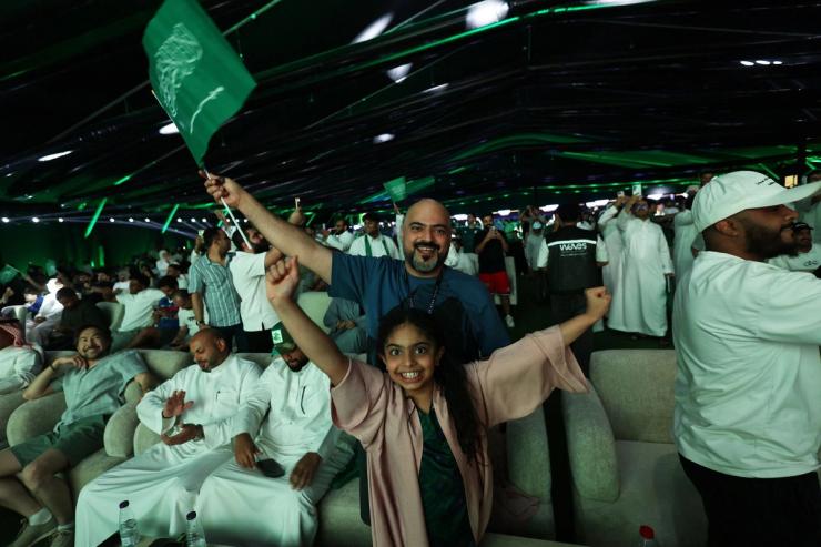 Saudi fans gather in Riyadh to watch the match against Uruguay.