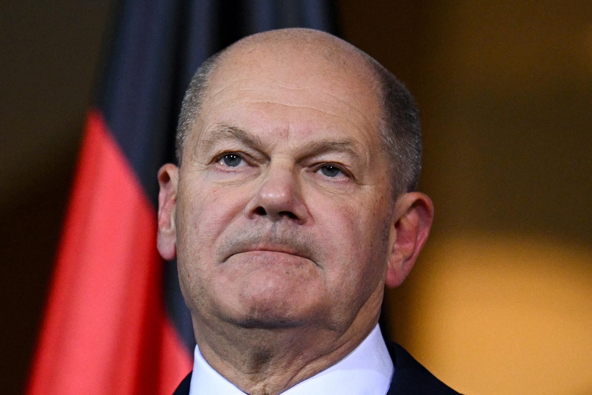 German Chancellor Olaf Scholz at a meeting briefing in Berlin