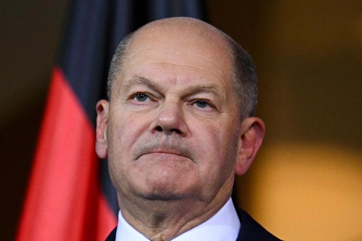 German Chancellor Olaf Scholz at a meeting briefing in Berlin