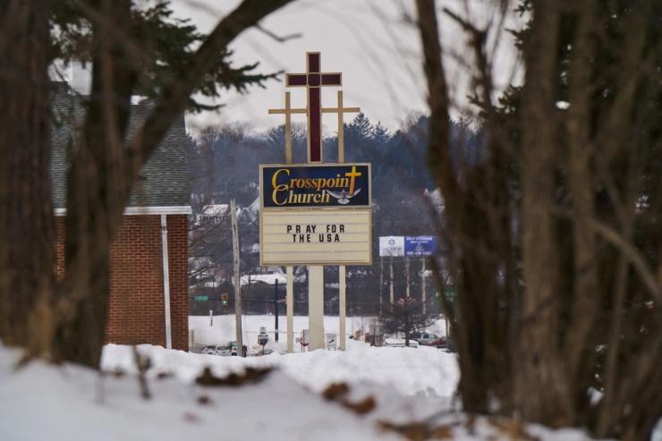 A church sign reading: Pray for the USA