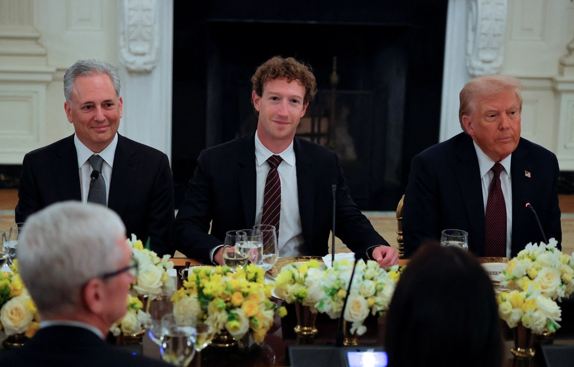 David Sacks, Mark Zuckerberg, and Trump are seen at a White House event.
