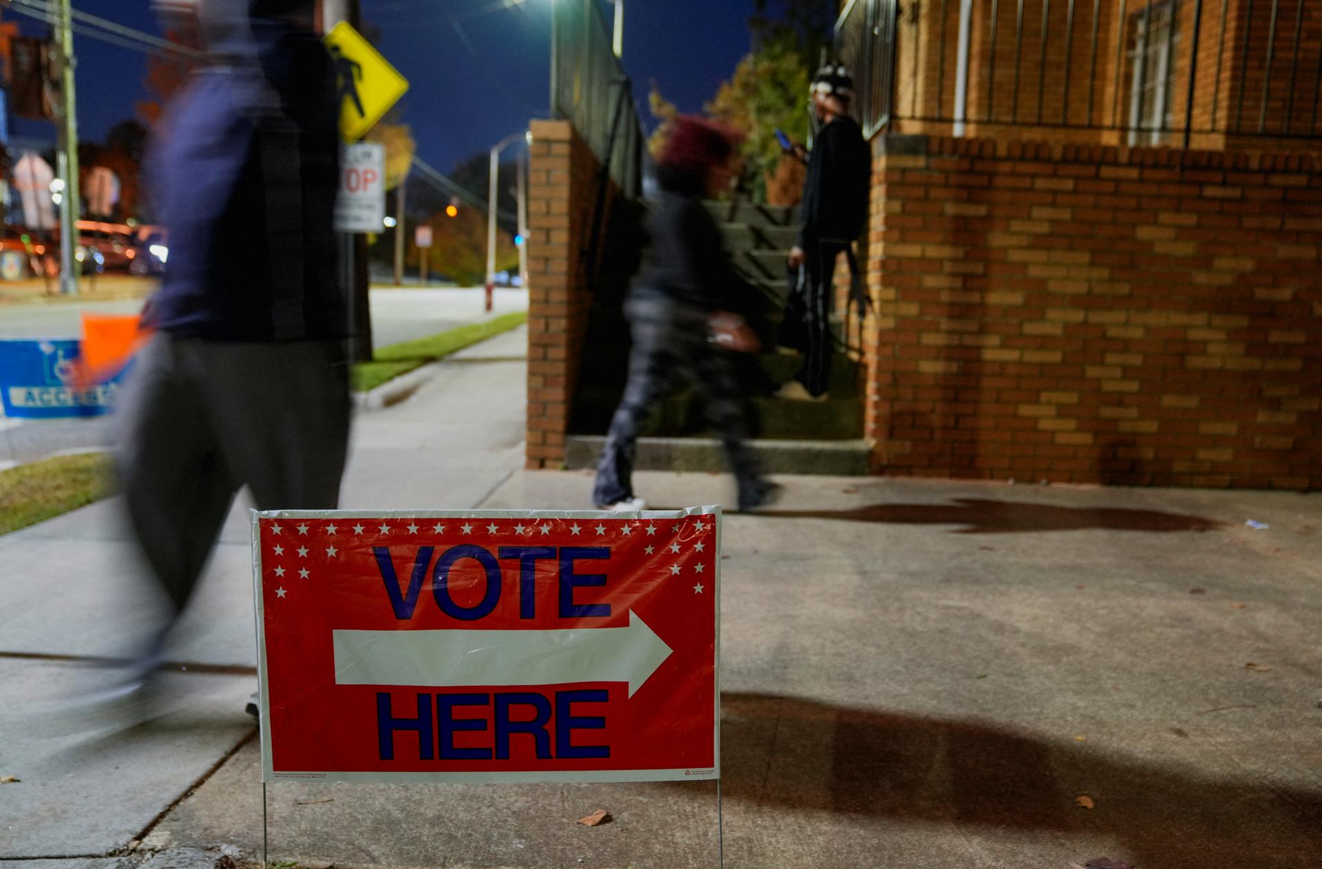 A sign sits outside Flipper Temple A.M.E. Church as people vote during the 2024 U.S. presidential election on Election Day, in Atlanta, Georgia, U.S., November 5, 2024. 