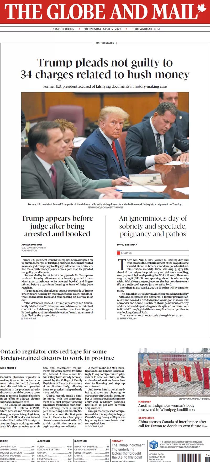 The front page of The Globe and Mail, April 5 2023.