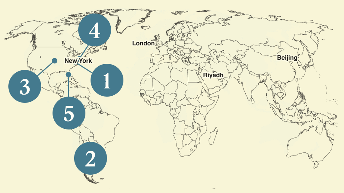 A numbered map of the world.