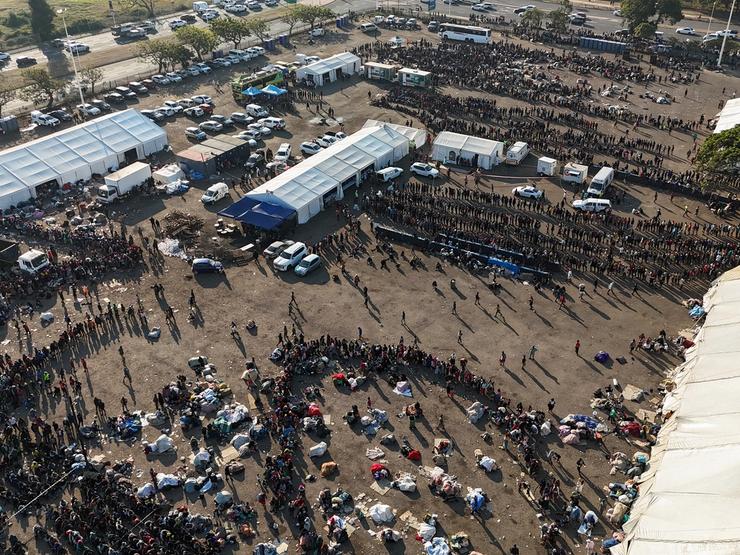 Malawian migrants at the Durban drive-in temporary repatriation site.