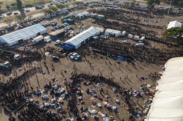 Malawian migrants at the Durban drive-in temporary repatriation site.
