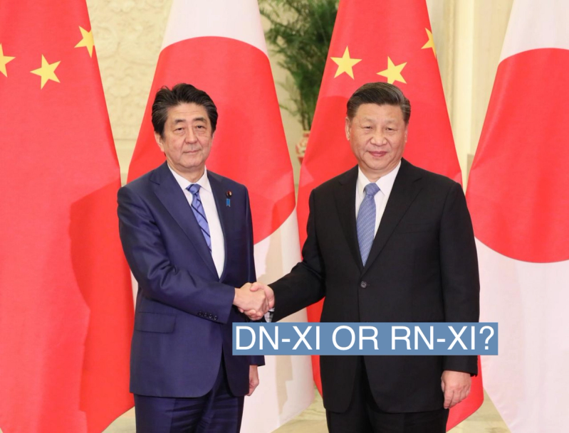 Japanese Prime Minister Shinzo Abe meets Chinese leader Xi Jinping in Beijing, December 2019.