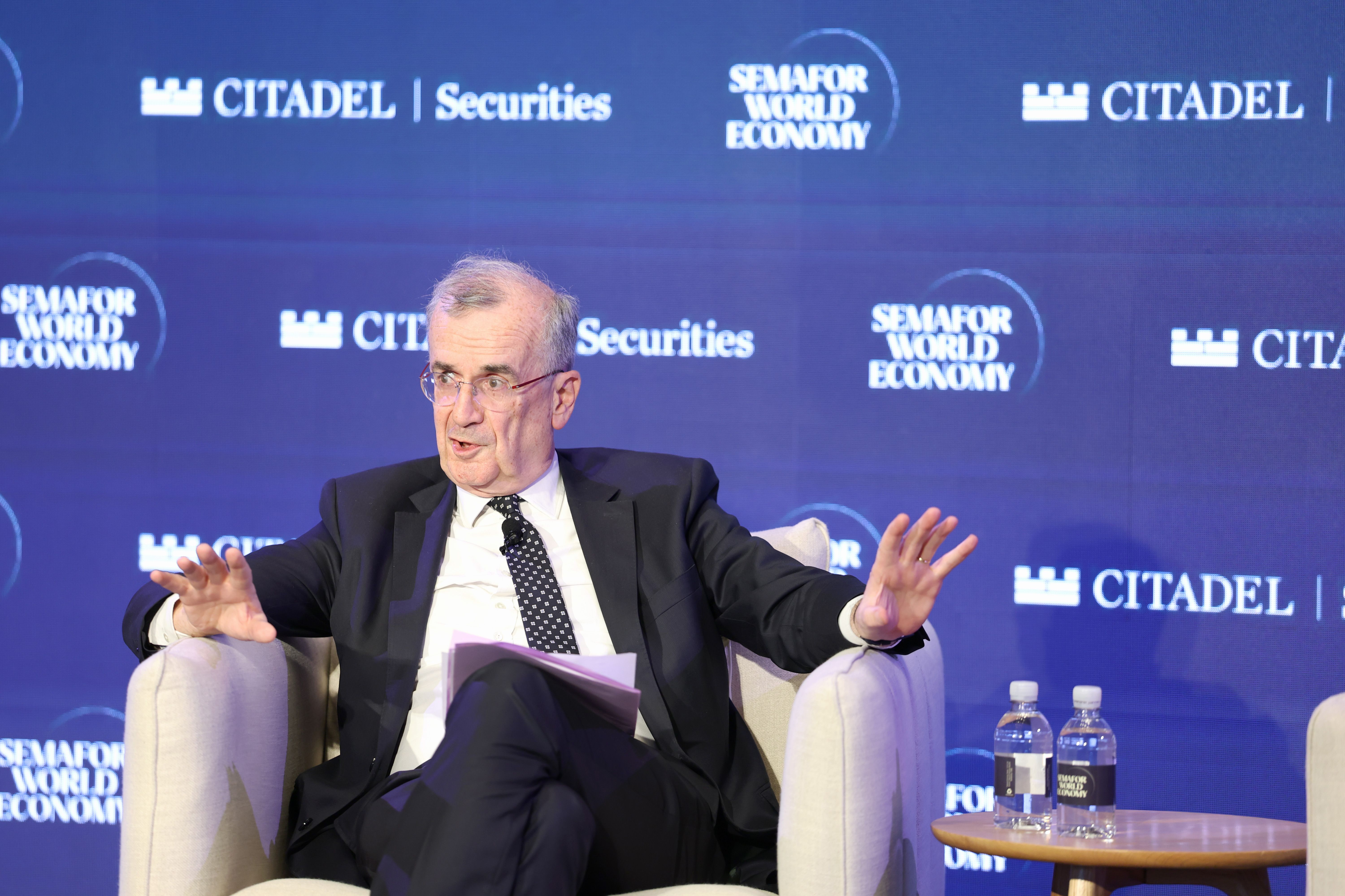 François Villeroy de Galhau (Governor - Bank of France) speaks on stage during Semafor World Economy 2026 on April 15, 2026 in Washington, DC. 