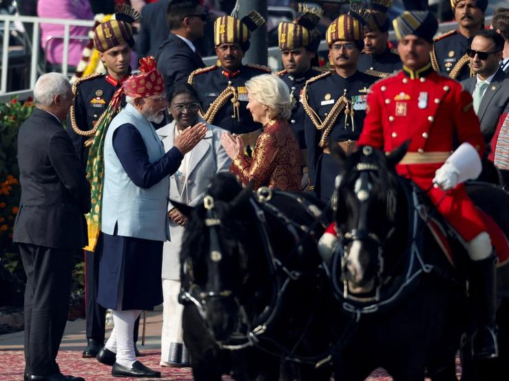 India’s Prime Minister Narendra Modi greets European Commission President Ursula von der Leyen.