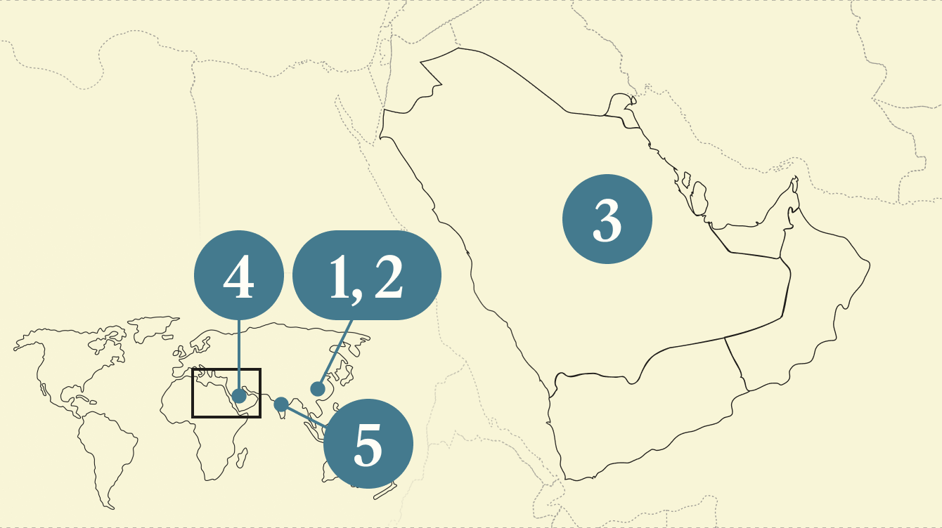 A numbered map of the Gulf.