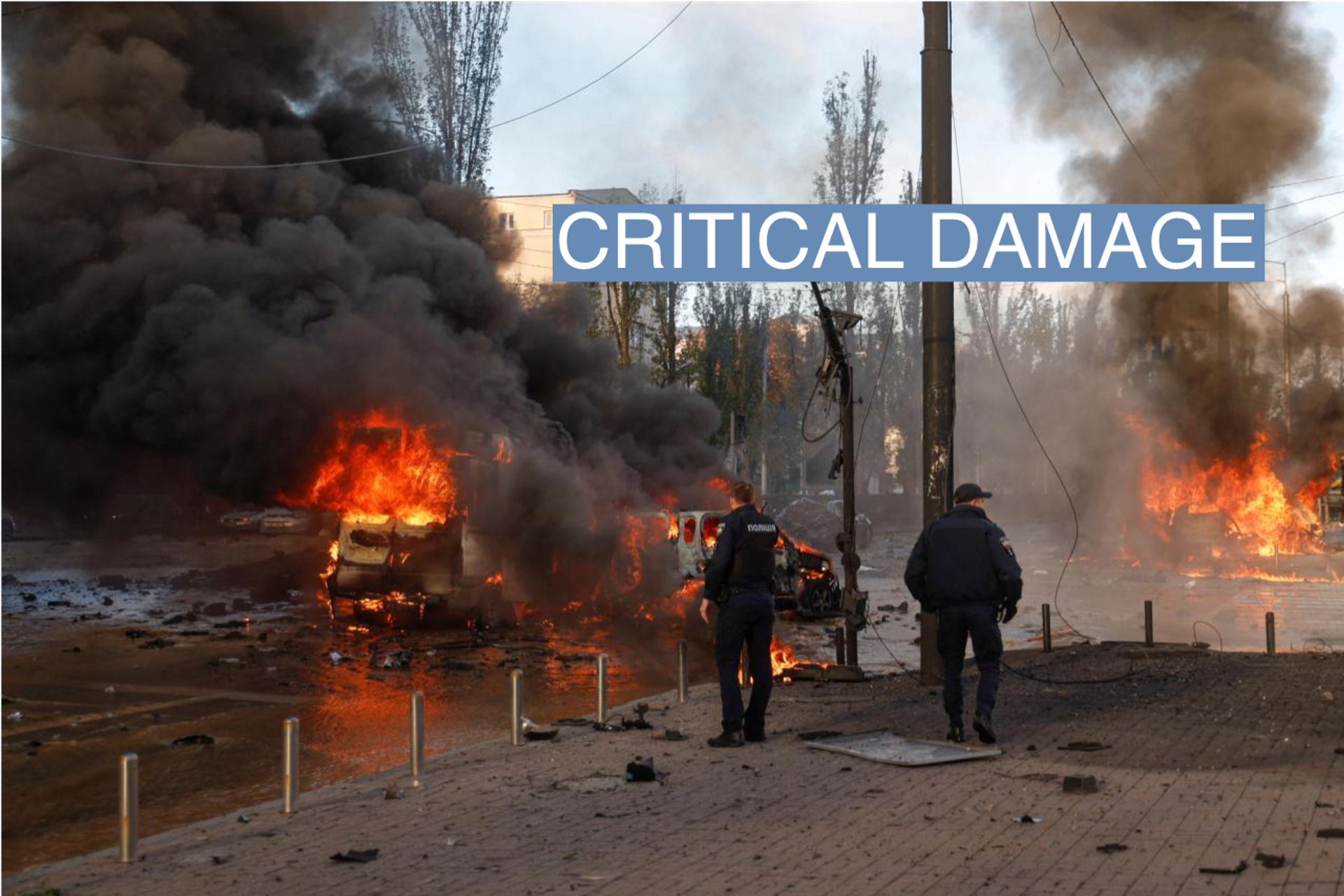 Cars are seen on fire after Russian missile strikes, as Russia's attack continues, in Kyiv, Ukraine