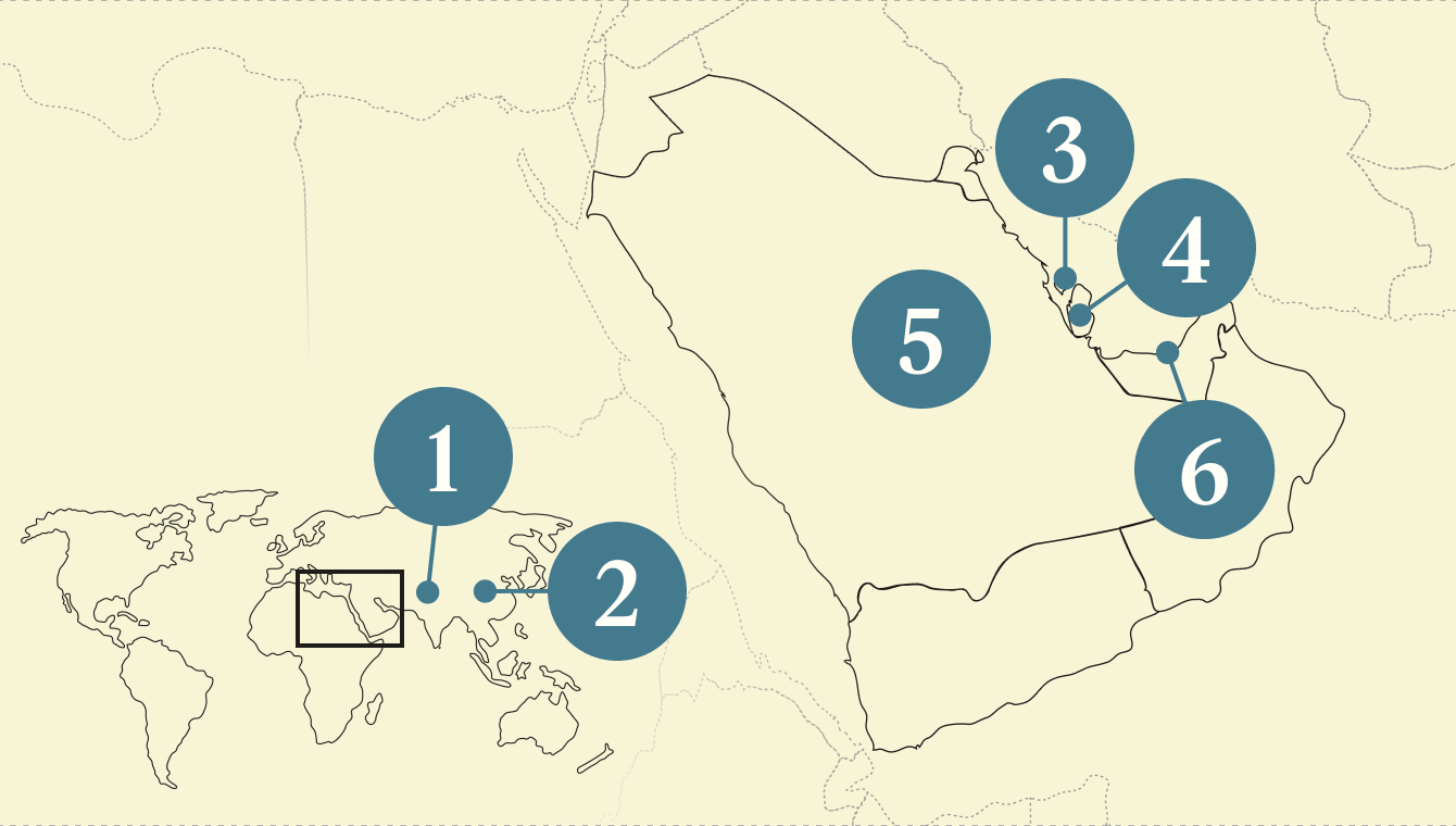 A numbered map of the Gulf.