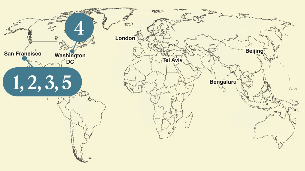 A numbered map of the world.