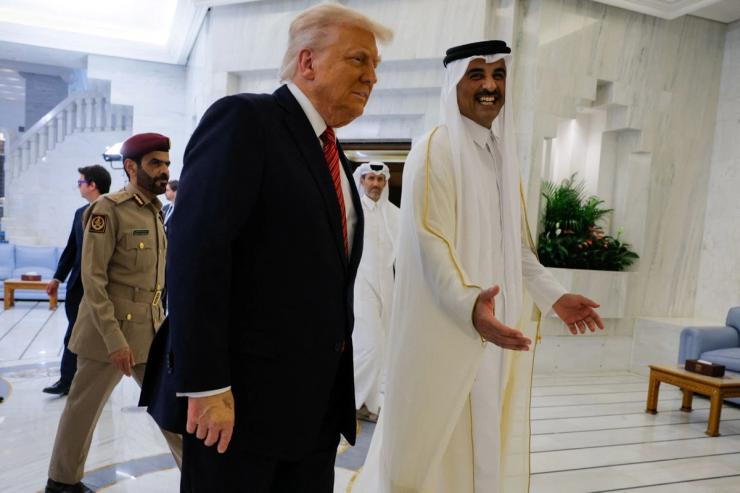 President Donald Trump meets Qatar’s Emir Tamim bin Hamad Al Thani, in Doha, Qatar, May 14, 2025.