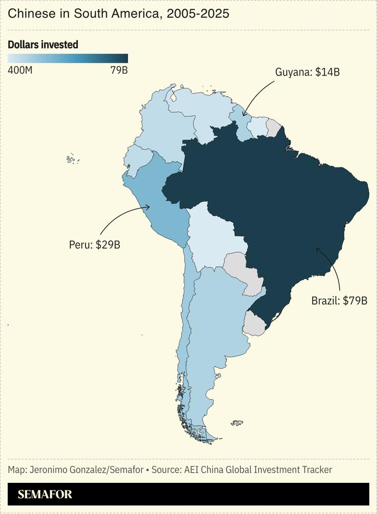 A chart showing Chinese investment in South America.