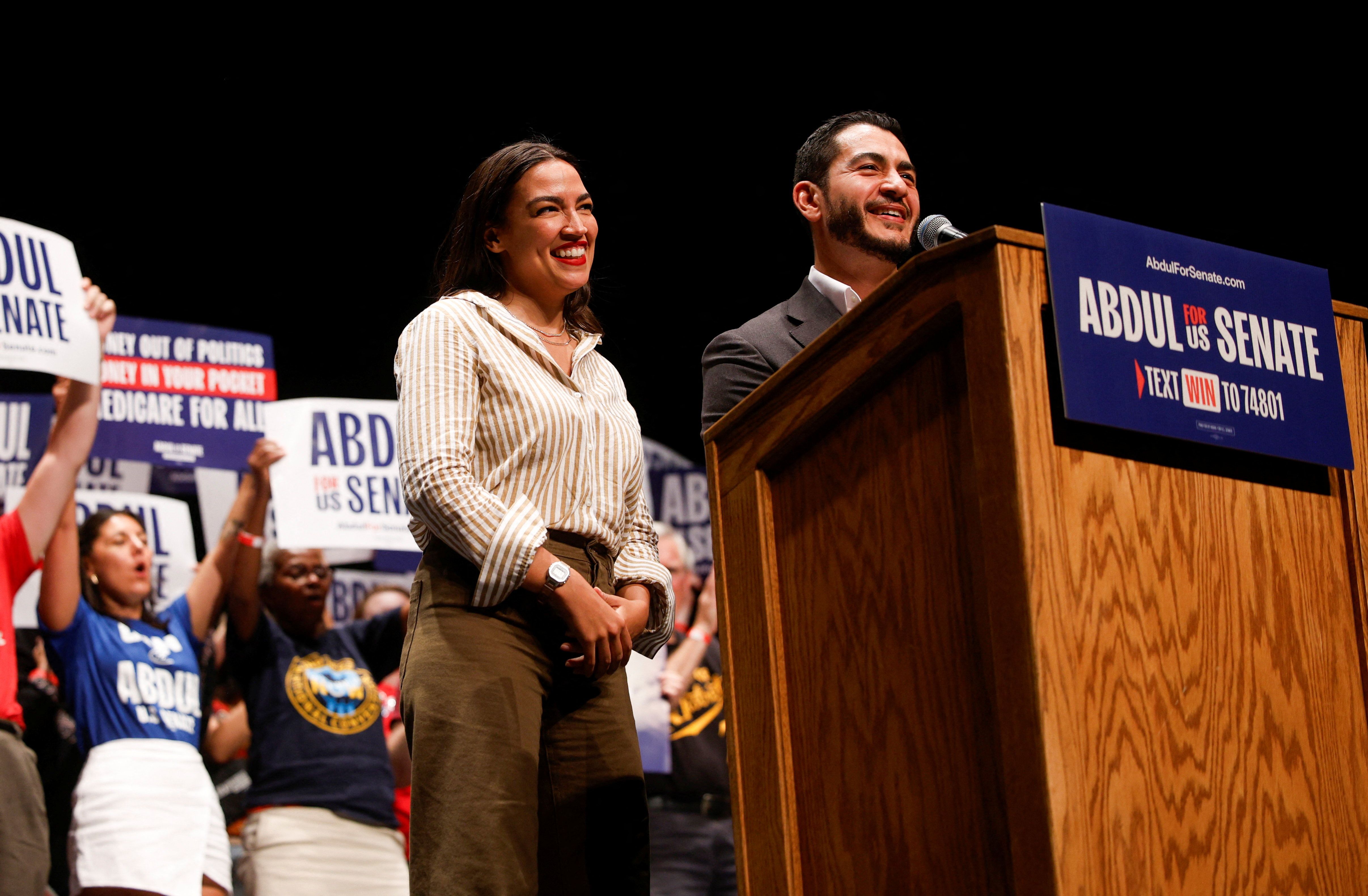 Congresswoman Alexandria Ocasio-Cortez and Michigan Democratic Senate candidate Abdul El-Sayed