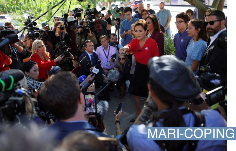 Arizona gubernatorial candidate Kari Lake in a press gaggle after voting on election day.