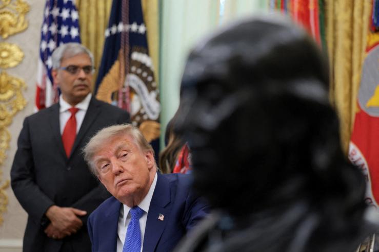 President Donald Trump and NIH Director Dr. Jay Bhattacharya in the Oval Office in August.