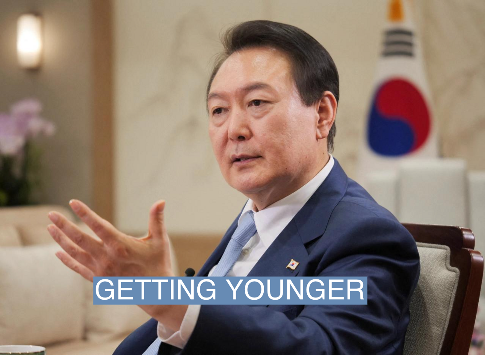 South Korean President Yoon Suk Yeol speaks at an interview with Reuters in Seoul, South Korea.