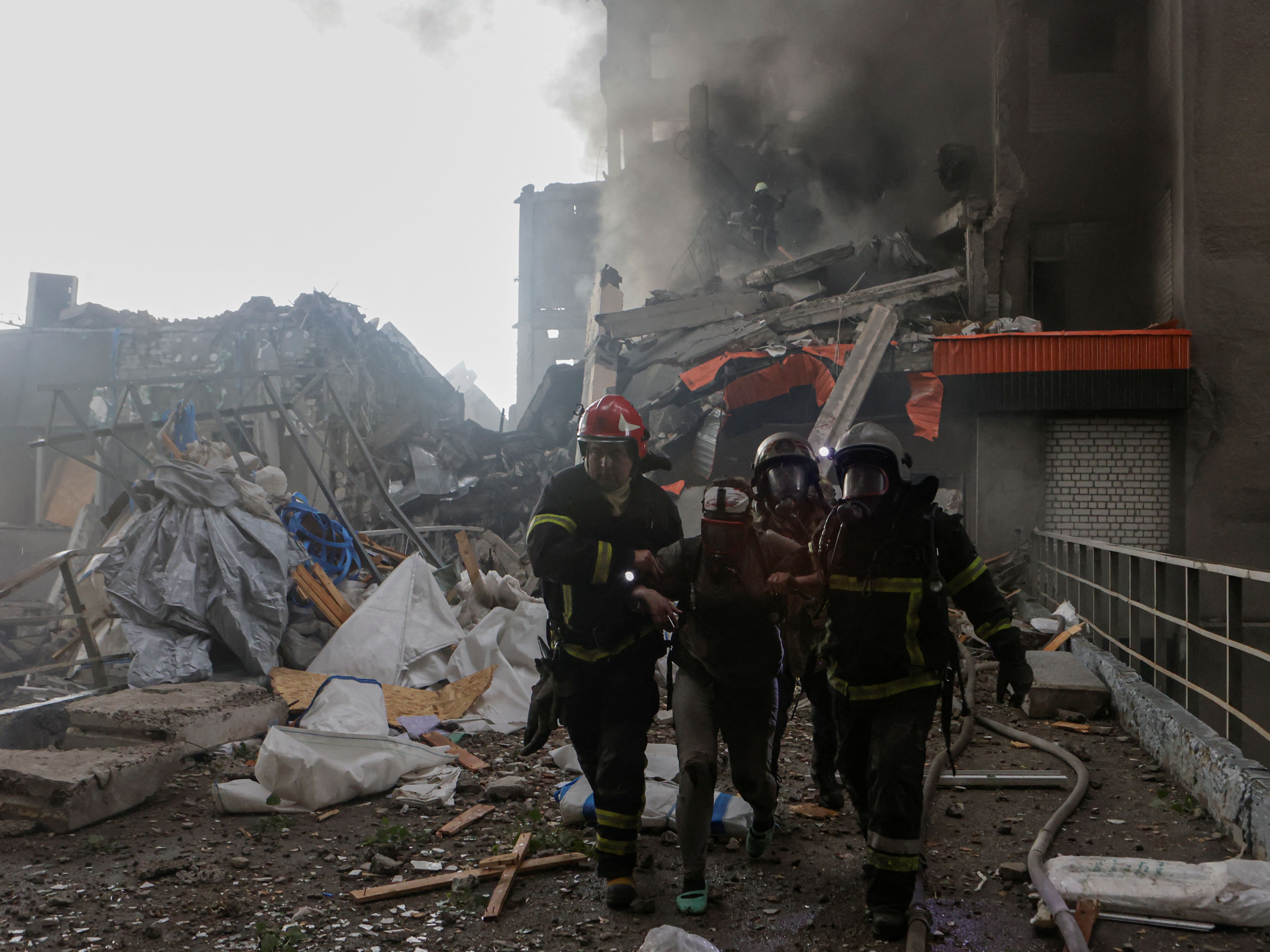 Damage from a Russian drone strike in Kharkiv