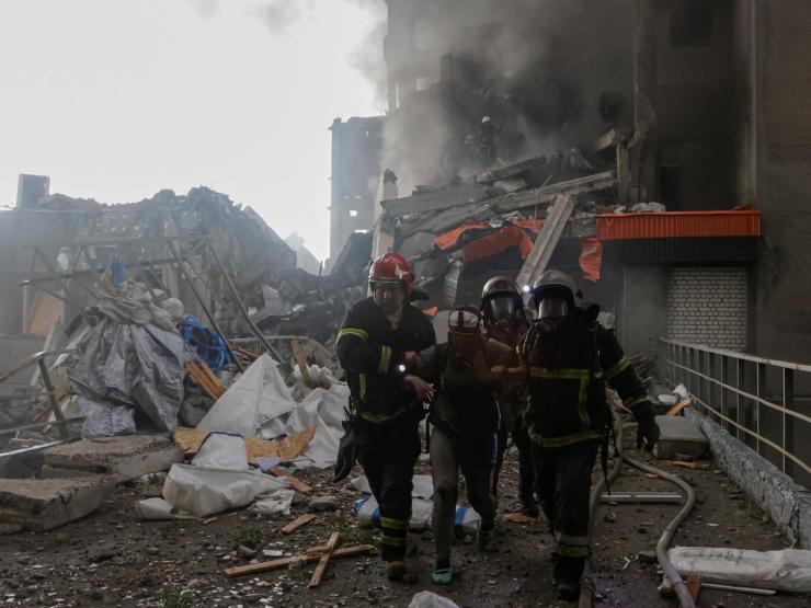 Damage from a Russian drone strike in Kharkiv