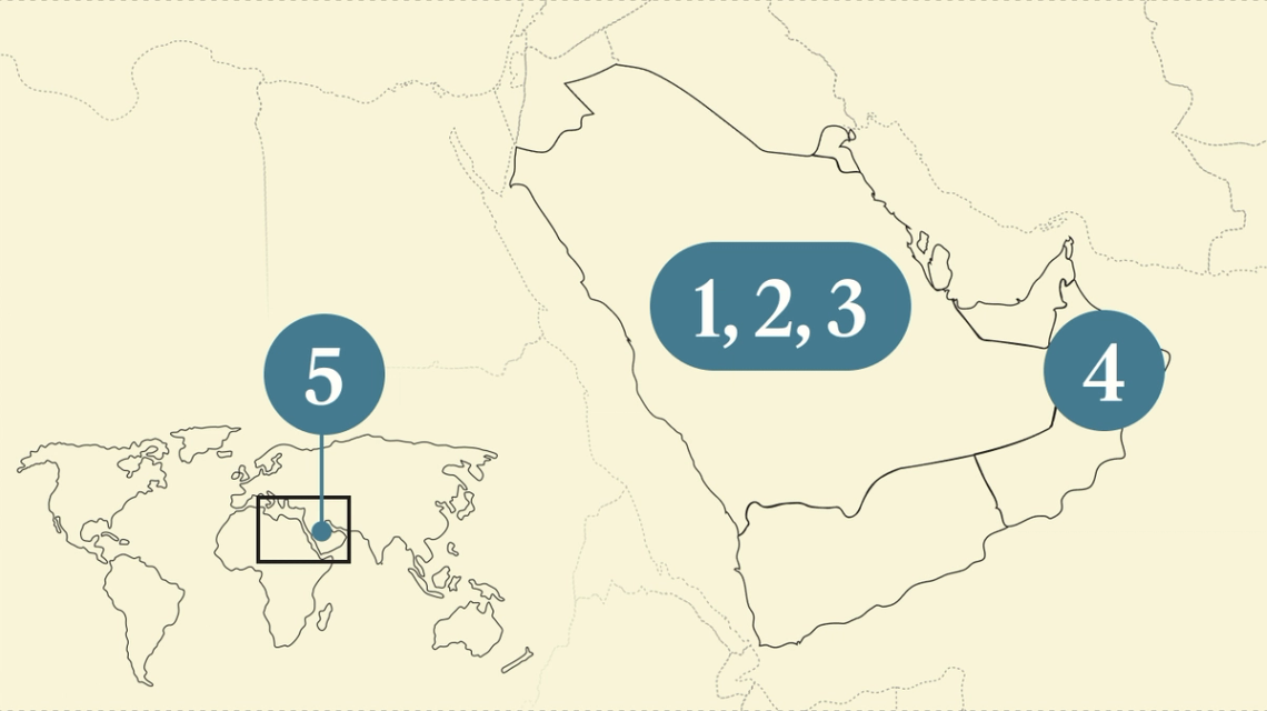 A numbered map of the Gulf region.