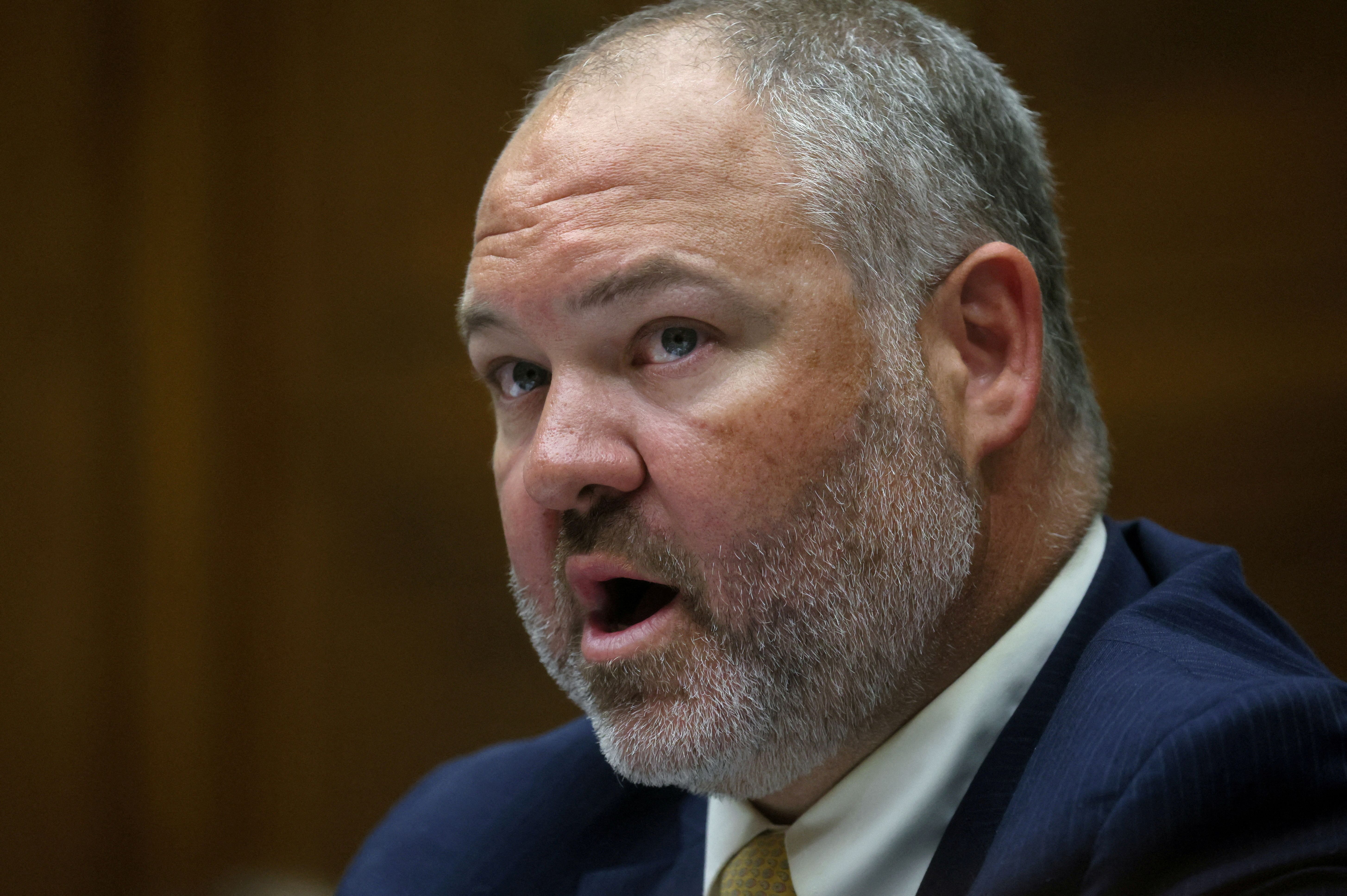 Gary Shapley testifies in the House Oversight and Accountability Committee hearing about alleged meddling in the Justice Department’s investigation of Hunter Biden on Capitol Hill, Washington, U.S., July 19, 2023. 