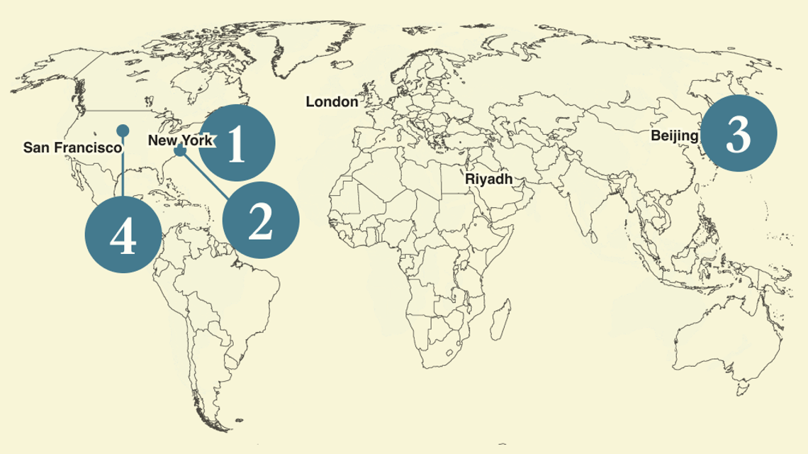 A numbered map of the world.