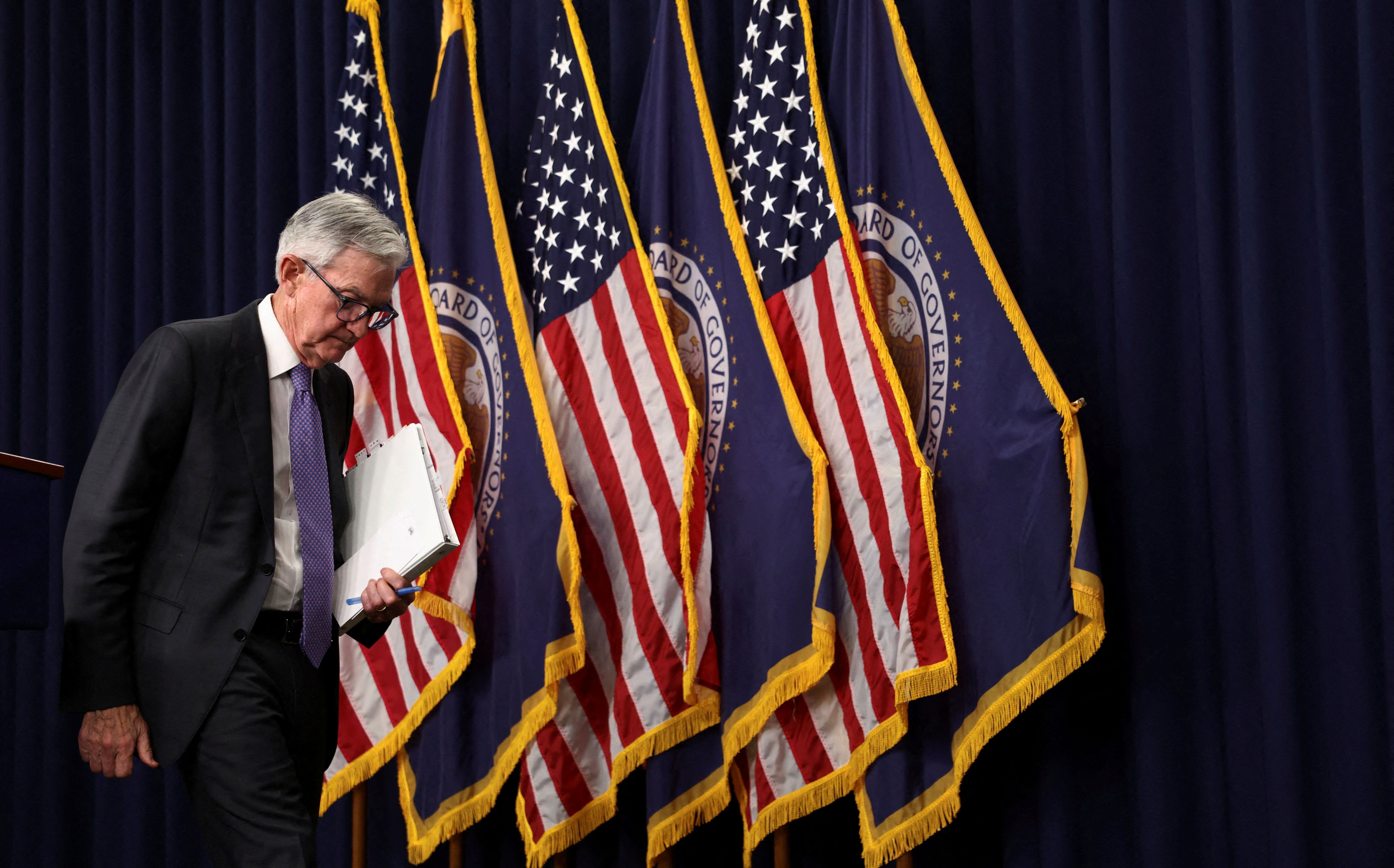 US Federal Reserve Chair Jerome Powell holds a press conference following a two-day meeting of the Federal Open Market Committee (FOMC), at the US Federal Reserve in Washington, DC.