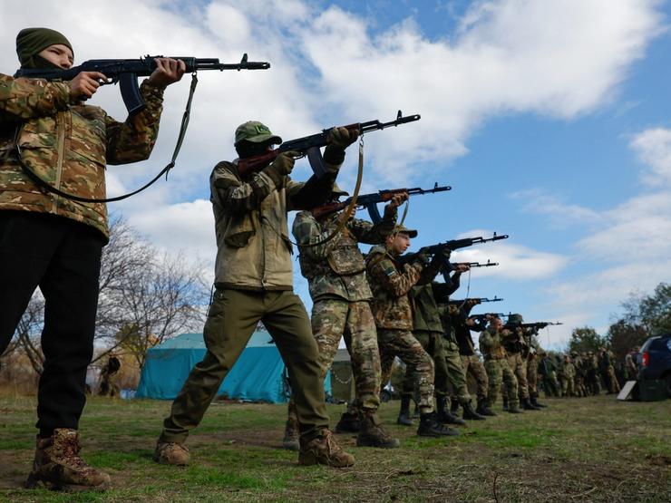 Youngsters undergo a training course at a Russian military-patriotic camp in the Donetsk region, a Russian-controlled area of Ukraine, on Oct. 18, 2025.