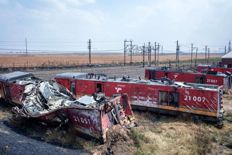 Trains sit next to railway tracks in Blinkpan, Mpumalanga Province.
